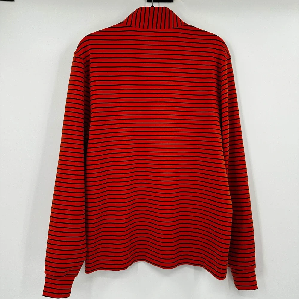 Fennec Mens Quarter Zip Pullover Orange Navy Striped Golf Shirt Size Medium